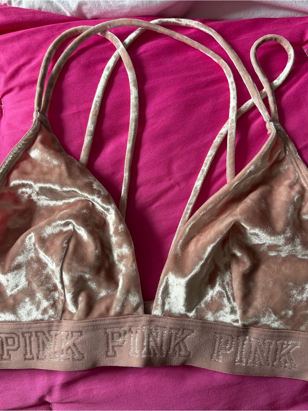 PINK Victoria's Secret Velvet Strappy Bralette in Dusty Rose
